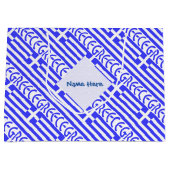 ギリシャおよびギリシャ国旗のタイル張り青パーソナライゼーション ラージペーパーバッグ (正面)