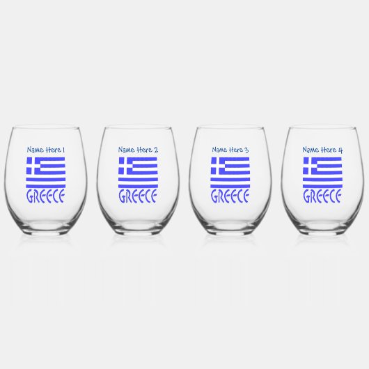 ギリシャおよびギリシャ国旗の青の個人設定 ステムなしワイングラス (正面)
