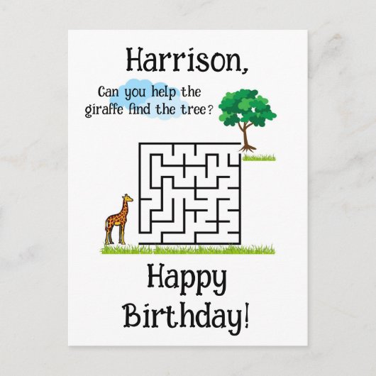ギリシャが木を見つける誕生日迷路パズルを手伝って ポストカード (正面)