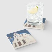 ギリシャとギリシャのサントリーニ島オイア4 ストーンコースター (横)