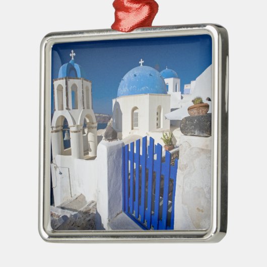 ギリシャとギリシャの島サントリーニの町のオイア3 メタルオーナメント (左)