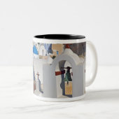 ギリシャとギリシャの島サントリーニの町のオイア5 ツートーンマグカップ (正面右)