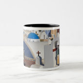 ギリシャとギリシャの島サントリーニの町のオイア5 ツートーンマグカップ (中央)