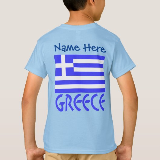 ギリシャとギリシャ国旗の青の個人用設定の少年 Tシャツ (裏面)