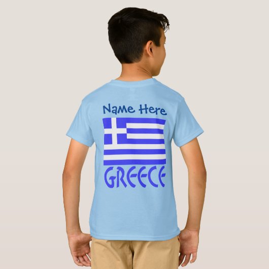 ギリシャとギリシャ国旗の青の個人用設定の少年 Tシャツ (裏面フル)