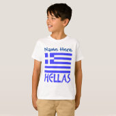 ギリシャとギリシャ国旗ブルーのパーソナライズ少年 Tシャツ (正面フル)