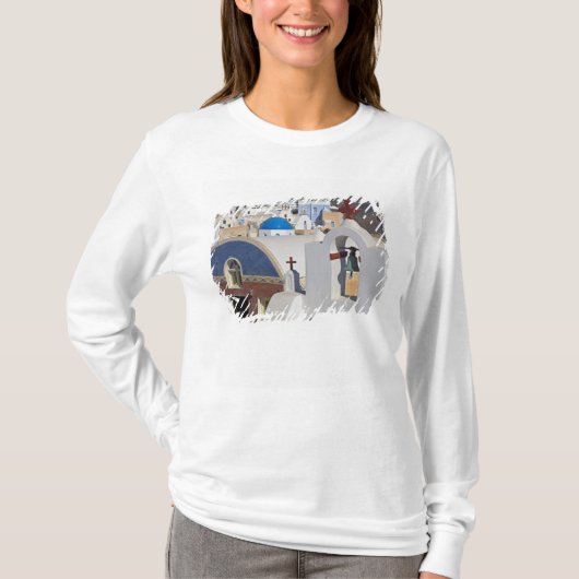 ギリシャとサントリーニ島のオイアの町 5 Tシャツ (正面)