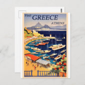 ギリシャのアテネハーバーヴィンテージ旅行はがき ポストカード (正面/裏面)