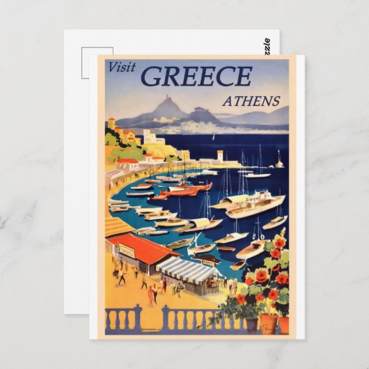 ギリシャのアテネハーバーヴィンテージ旅行はがき ポストカード (正面/裏面)