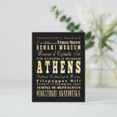 ギリシャのアテネ市 タイポグラフィ アート ポストカード (スタンド正面)