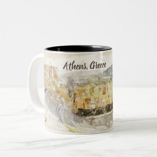 ギリシャのアテネ,ヘロディオンの古代劇場 ツートーンマグカップ (正面左)