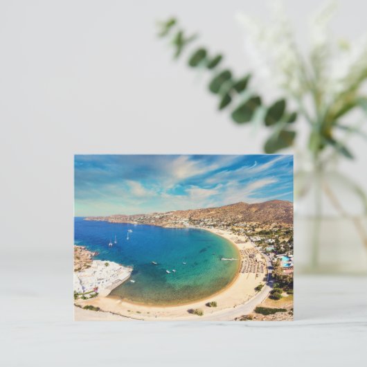 ギリシャのイオス島にある砂のビーチミロポタス ポストカード (スタンド正面)