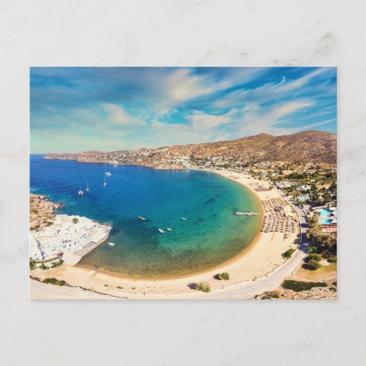 ギリシャのイオス島にある砂のビーチミロポタス ポストカード (正面)