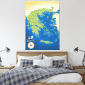 ギリシャのイラスト地図 キャンバスプリント (インサイチュ (寝室))