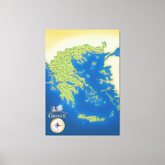 ギリシャのイラスト地図 キャンバスプリント (正面)