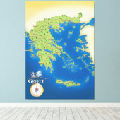 ギリシャのイラスト地図 キャンバスプリント (インサイチュ (ウッドフロア))