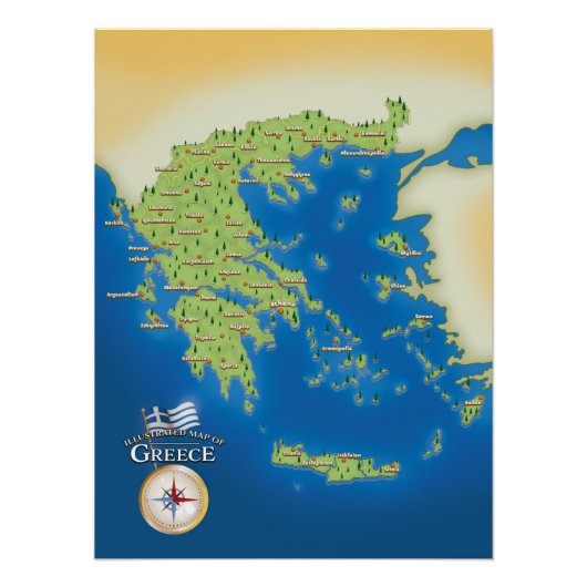 ギリシャのイラスト地図 ポスター (正面)