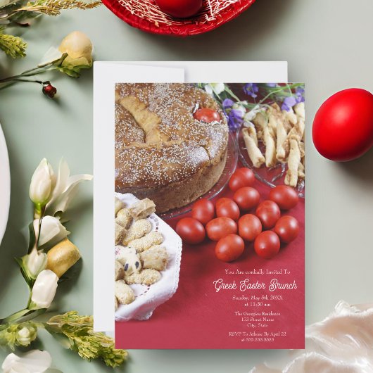 ギリシャのイースターをお祝いしよう！ツーレキのパンを添えたカード 招待状