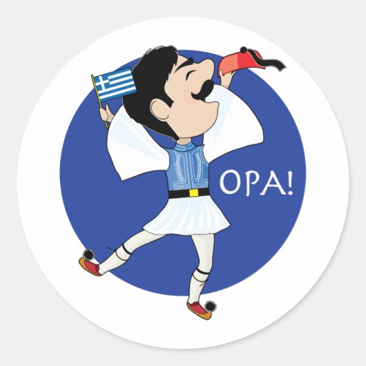 ギリシャのエブゾーン踊り国旗OPA! ラウンドシール (正面)