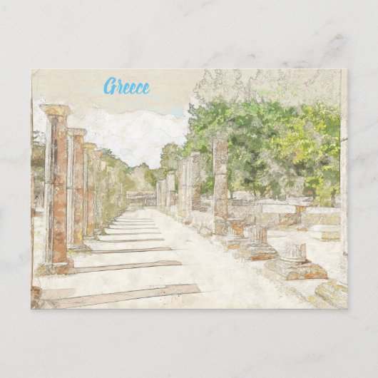 ギリシャのエリス、古代オリンピアの遺跡のスケッチ ポストカード (正面)