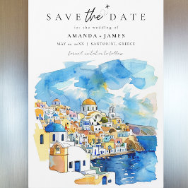 ギリシャのエレガントなデスティネーションウェディングのSave the Date マグネット招待状