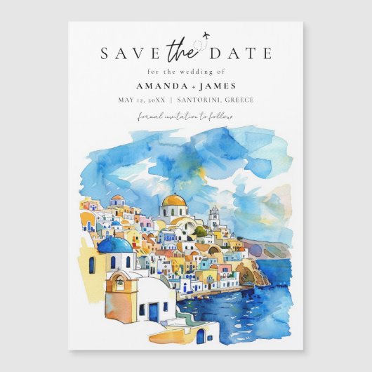 ギリシャのエレガントな目的地ウェディングの「Save the Date」 マグネット招待状 (正面)