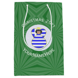 ギリシャのエンジェルブラックヘアクリスマスパーソナライズされた国旗 ミディアムペーパーバッグ