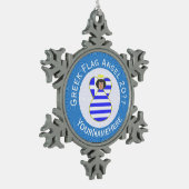 ギリシャのエンジェルブラックヘアハヌカーパーソナライズされた国旗 スノーフレークピューターオーナメント (左)