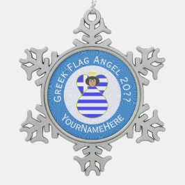 ギリシャのエンジェルブラックヘアハヌカーパーソナライズされた国旗 スノーフレークピューターオーナメント