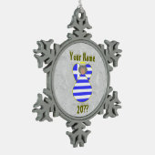 ギリシャのエンジェル国旗の白髪 スノーフレークピューターオーナメント (左)