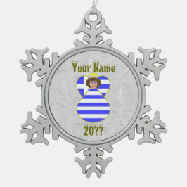 ギリシャのエンジェル国旗の茶色パーソナライズされた髪 スノーフレークピューターオーナメント