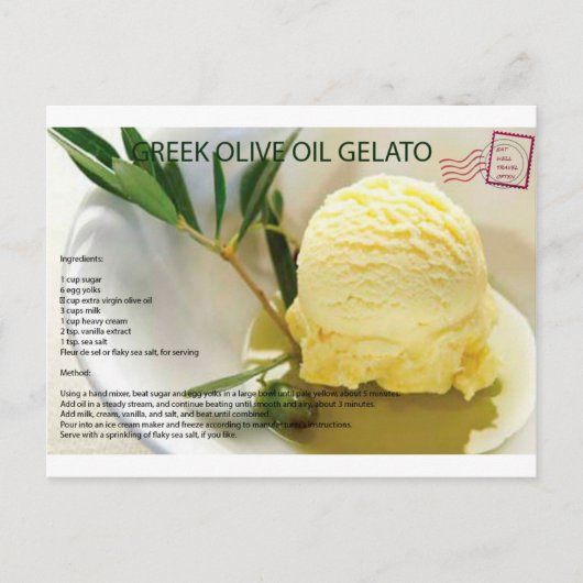 ギリシャのオリーブ油のGelatoのレシピの郵便はがき ポストカード (正面)