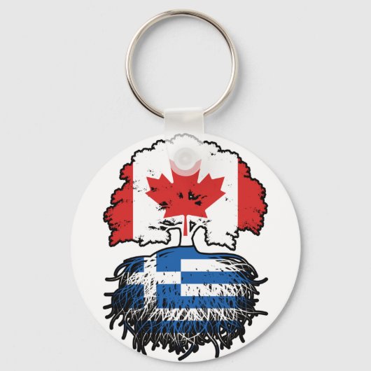 ギリシャのギリシャのカナダの木のルーツ国旗 キーホルダー (正面)
