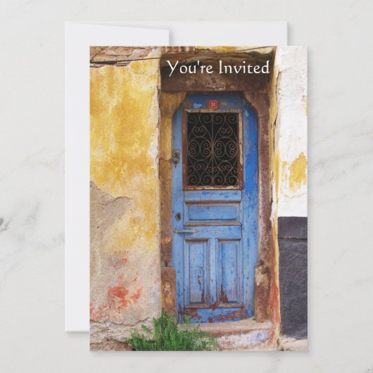 ギリシャのギリシャのブルードアカントリー素朴招待状 招待状 (正面)