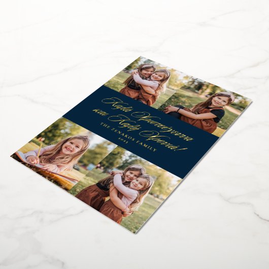 ギリシャのクリスマスと新年の海軍の4枚の写真 箔シーズンカード (回転した状態)