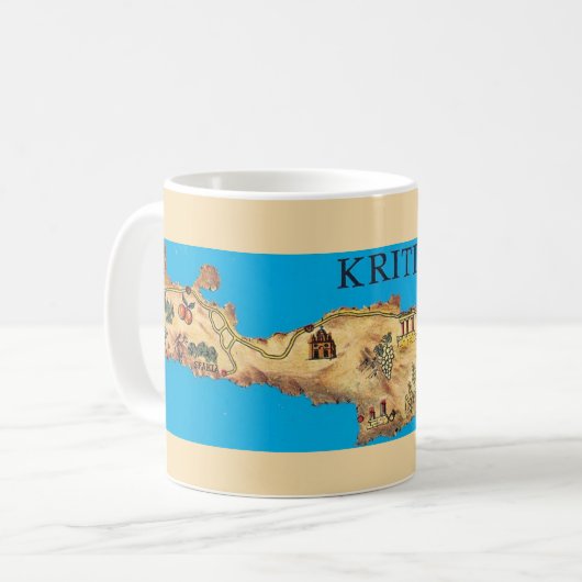 ギリシャのクレタ島のイラスト入り地図マグ コーヒーマグカップ (正面左)