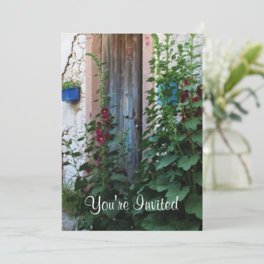 ギリシャのクレタ島の美しい古い青いドア 招待状 (スタンド正面)