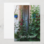 ギリシャのクレタ島の美しい古風な青いドア 招待状 (正面/裏面)