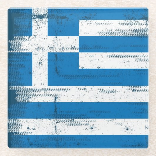 ギリシャのグランジな旗 ガラスコースター (正面)