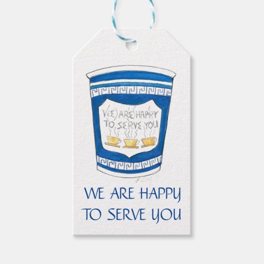 ギリシャのコーヒーカップのラベルを提供する幸カスタム意 ギフトタグ (正面)