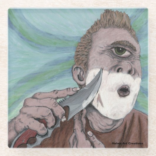 ギリシャのサイクロプスナイフシェービングファンタジーガラスコースター ガラスコースター (正面)