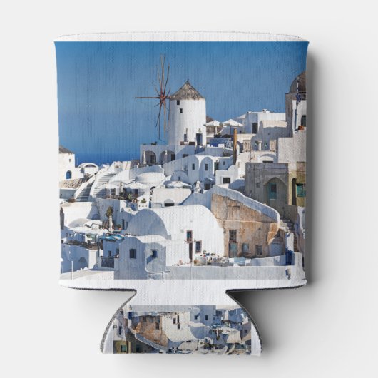 ギリシャのサントリーニ島のオイアの有名な風車 缶クーラー (裏面)