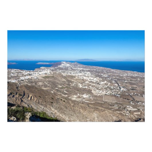 ギリシャのサントリーニ島の鳥瞰図 フォトプリント (正面)