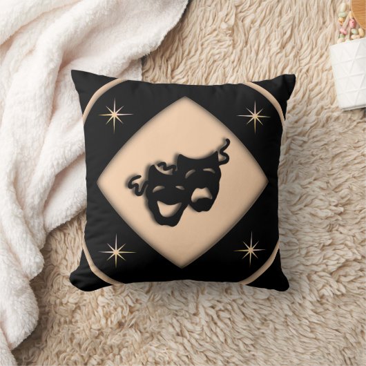 ギリシャのシアターマスクブラック&ピーチスター クッション (ブランケット)