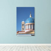 ギリシャのシロス島ヘルモポリス。～の青いドーム キャンバスプリント (インサイチュ (ウッドフロア))