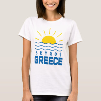 ギリシャのスカイロス 陽光と海の波 女性用 Tシャツ