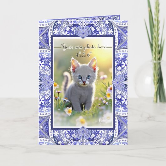 ギリシャのセラミックレースブルー サンキューカード (正面)