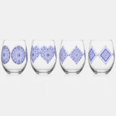 ギリシャのセラミックレースブルー ステムなしワイングラス (正面)