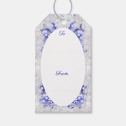 ギリシャのセラミックレースブルー&スノーフレーク ギフトタグ (正面)