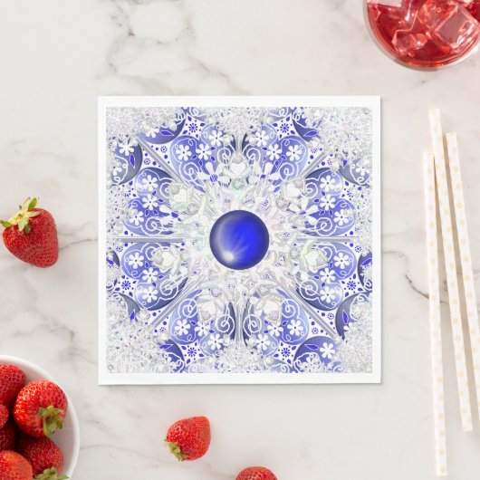 ギリシャのセラミックレースブルー&スノーフレーク スタンダードランチョンナプキン (インサイチュ)